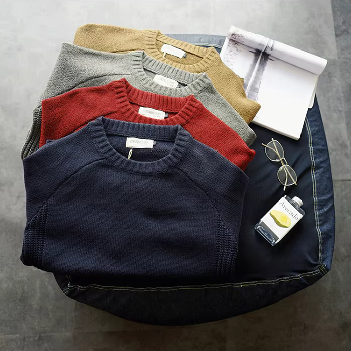 Boston Wool Haven sweater til mænd - Elegant rund hals med corduroy albuebeskyttere, varm uld-bomuldsblanding
