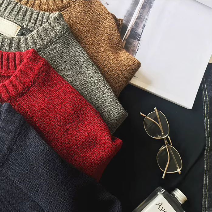 Boston Wool Haven sweater til mænd - Elegant rund hals med corduroy albuebeskyttere, varm uld-bomuldsblanding
