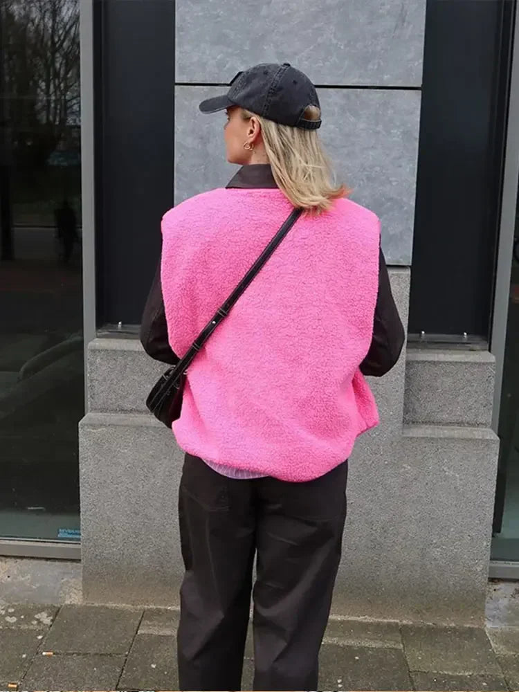 Hyggelig damevest med sherpafleece til komfort hele dagen – Overdimensioneret, afslappet pasform og lag-på-lag-stykke