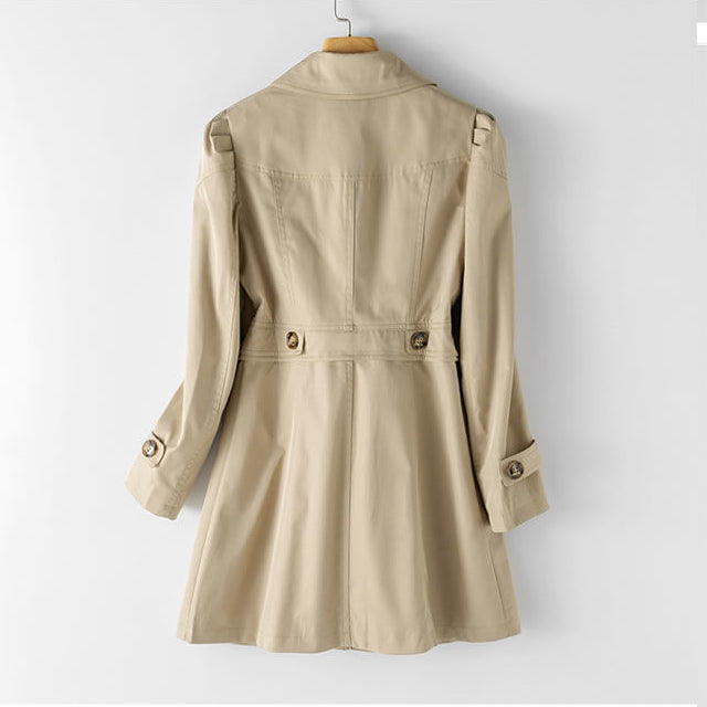 Elegant sort trenchcoat til kvinder – Premium bomulds- og polyblanding, stilfuld krave med revers, knaplukning, tidløst design