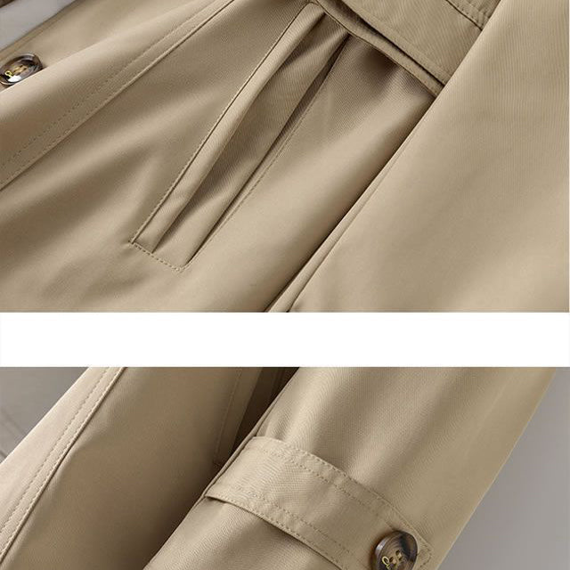 Elegant sort trenchcoat til kvinder – Premium bomulds- og polyblanding, stilfuld krave med revers, knaplukning, tidløst design