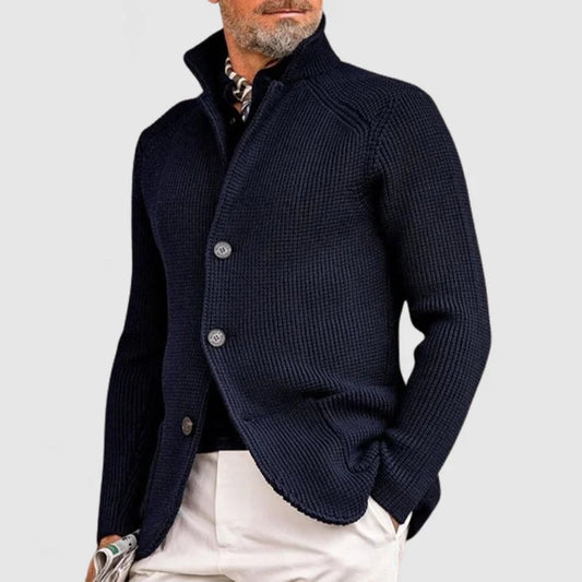 Sort herrecardigan - Klassisk strikket sweater med knapper og lommer for elegant stil