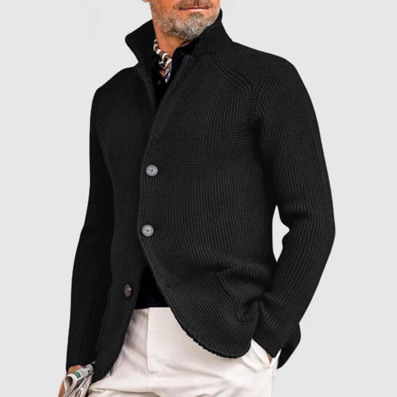 Sort herrecardigan - Klassisk strikket sweater med knapper og lommer for elegant stil