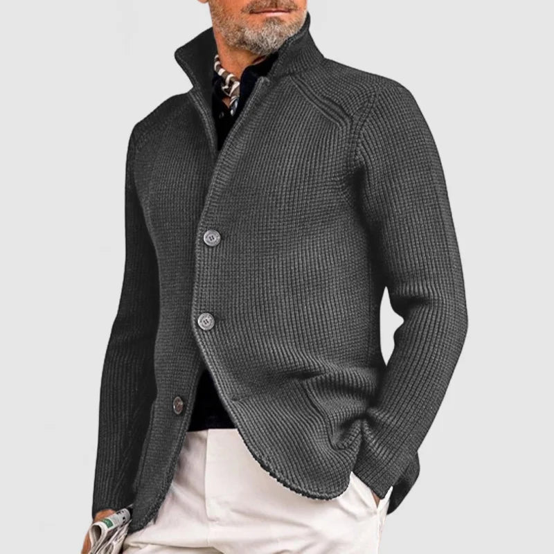 Sort herrecardigan - Klassisk strikket sweater med knapper og lommer for elegant stil