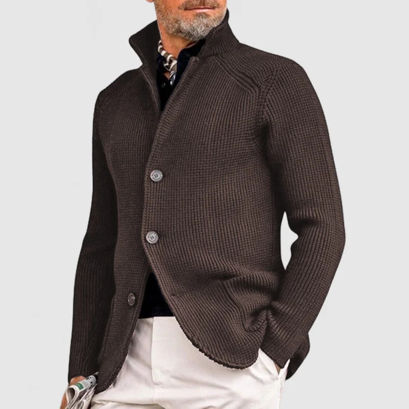 Sort herrecardigan - Klassisk strikket sweater med knapper og lommer for elegant stil