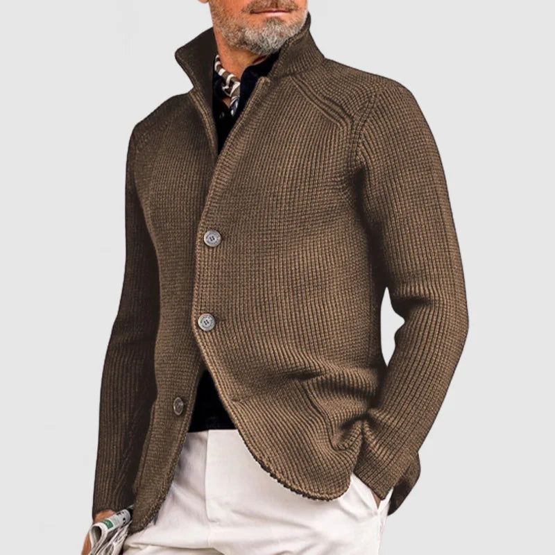 Sort herrecardigan - Klassisk strikket sweater med knapper og lommer for elegant stil