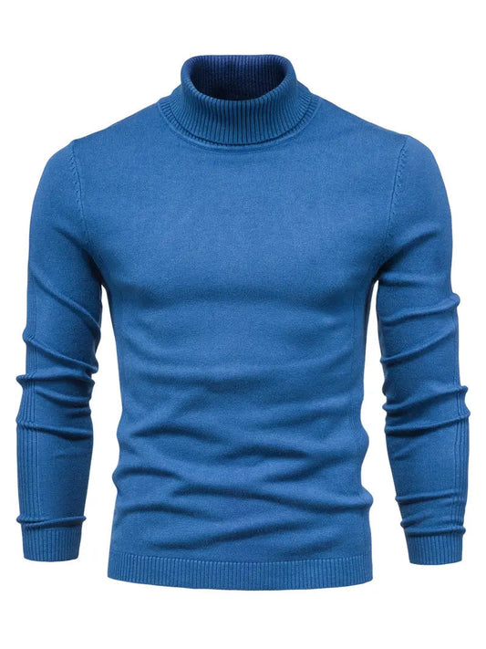 Herresweater med slim fit rullekrave - Blødt strikstof til smart fritidstøj, lange ærmer, ribbede manchetter, efterår/vinter