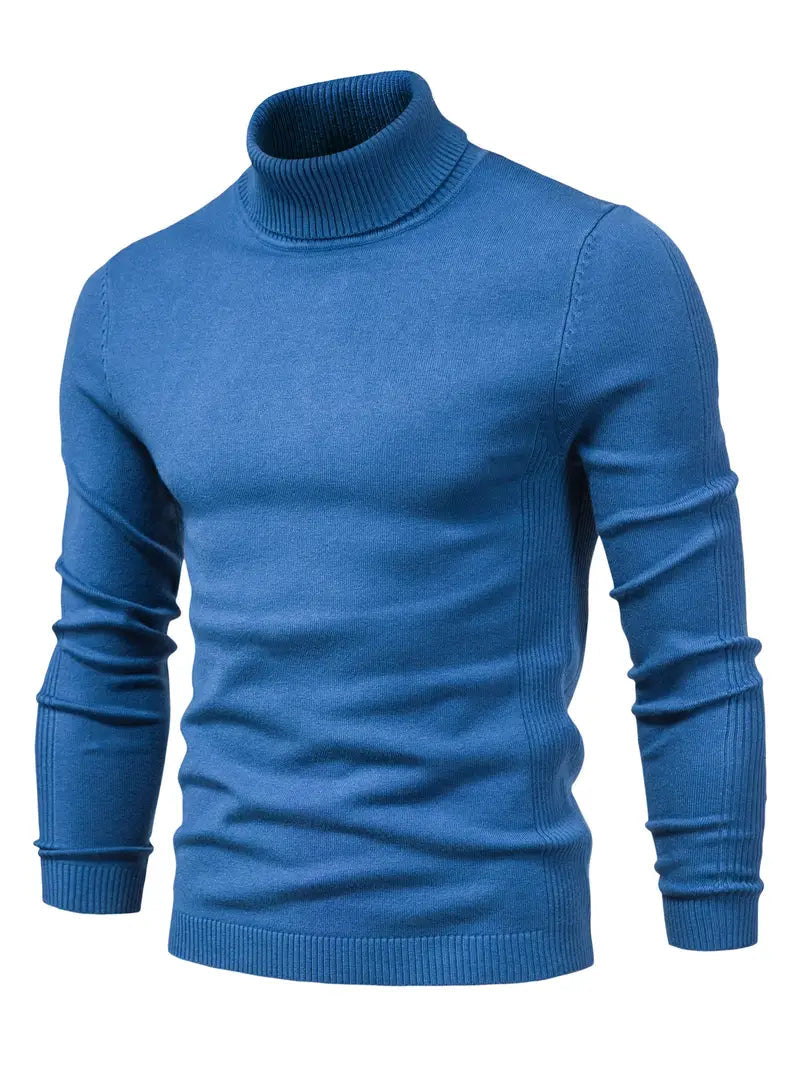 Herresweater med slim fit rullekrave - Blødt strikstof til smart fritidstøj, lange ærmer, ribbede manchetter, efterår/vinter
