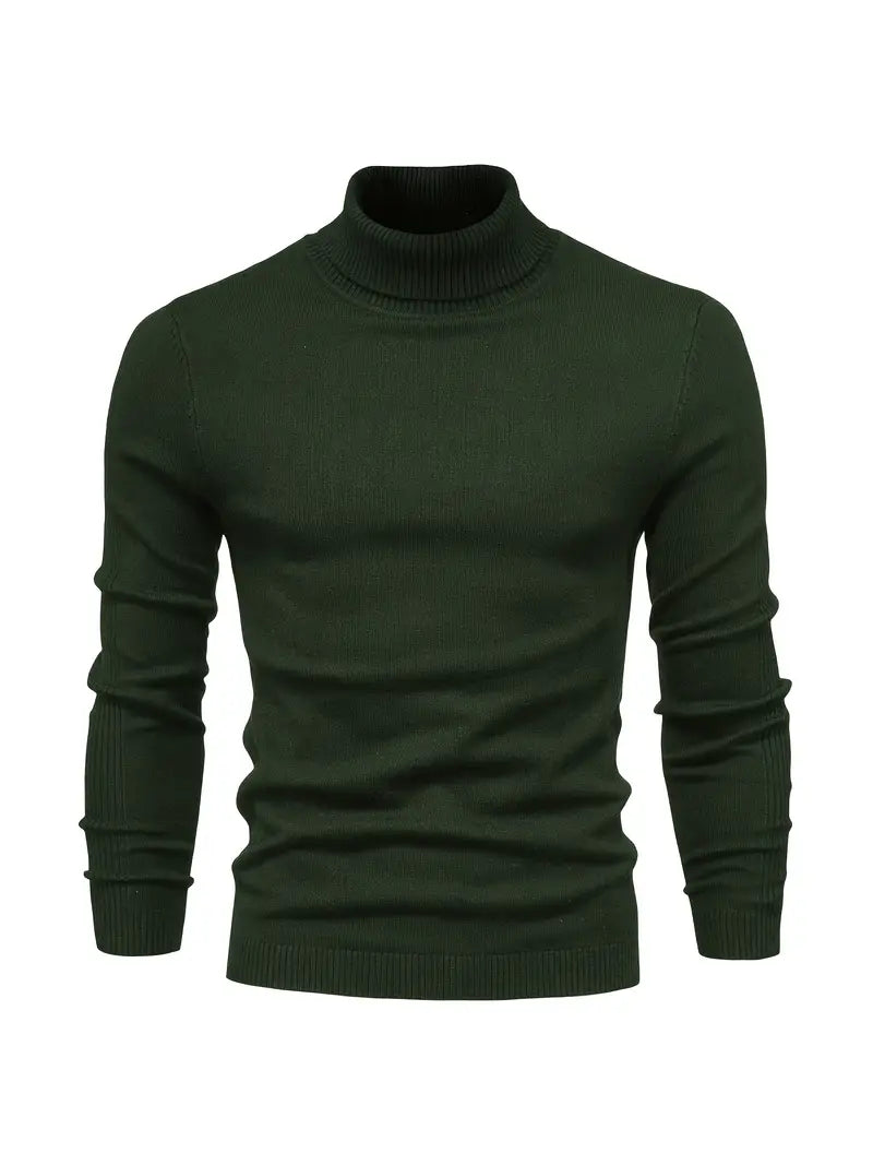 Herresweater med slim fit rullekrave - Blødt strikstof til smart fritidstøj, lange ærmer, ribbede manchetter, efterår/vinter