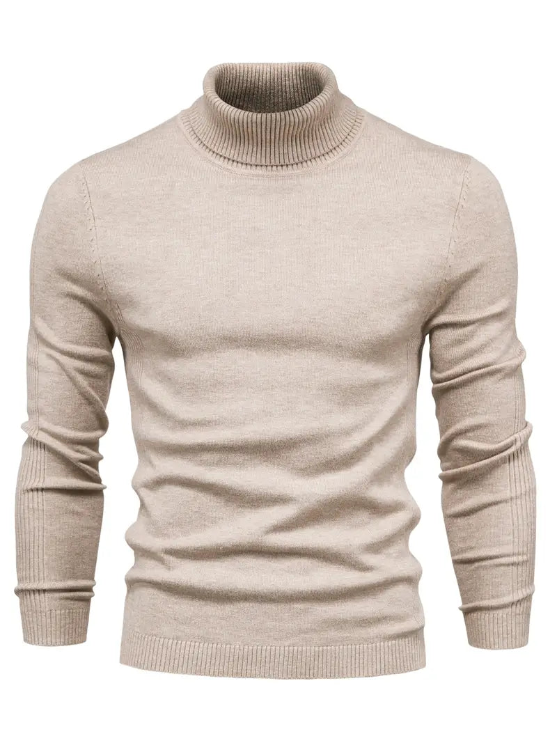 Herresweater med slim fit rullekrave - Blødt strikstof til smart fritidstøj, lange ærmer, ribbede manchetter, efterår/vinter