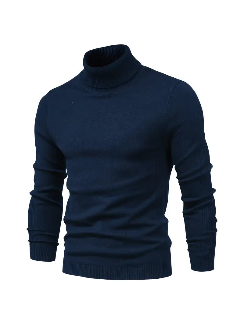 Herresweater med slim fit rullekrave - Blødt strikstof til smart fritidstøj, lange ærmer, ribbede manchetter, efterår/vinter