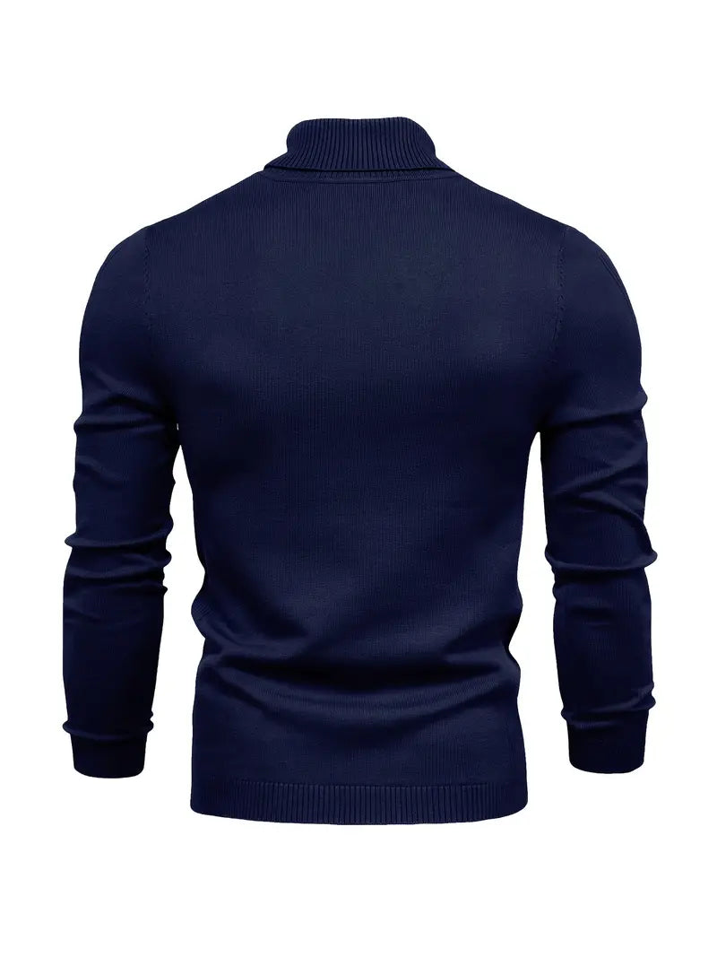 Herresweater med slim fit rullekrave - Blødt strikstof til smart fritidstøj, lange ærmer, ribbede manchetter, efterår/vinter