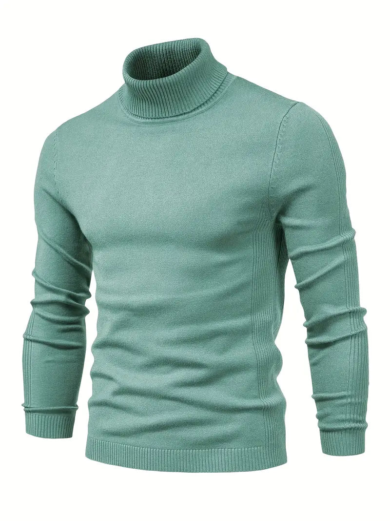 Herresweater med slim fit rullekrave - Blødt strikstof til smart fritidstøj, lange ærmer, ribbede manchetter, efterår/vinter