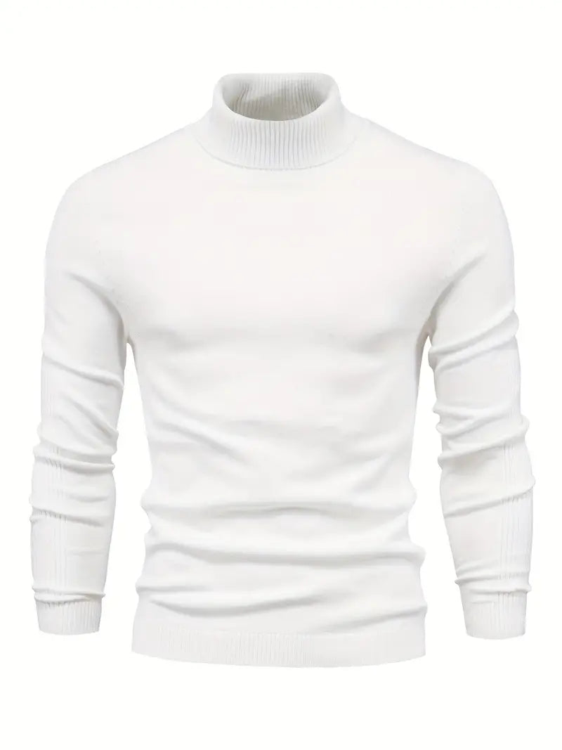 Herresweater med slim fit rullekrave - Blødt strikstof til smart fritidstøj, lange ærmer, ribbede manchetter, efterår/vinter