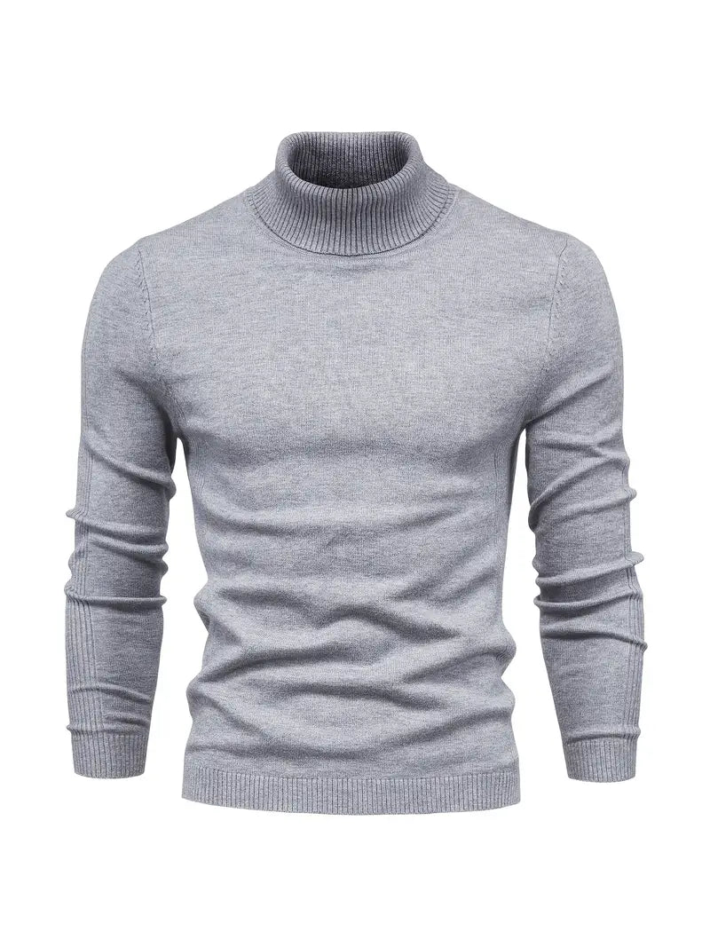 Herresweater med slim fit rullekrave - Blødt strikstof til smart fritidstøj, lange ærmer, ribbede manchetter, efterår/vinter