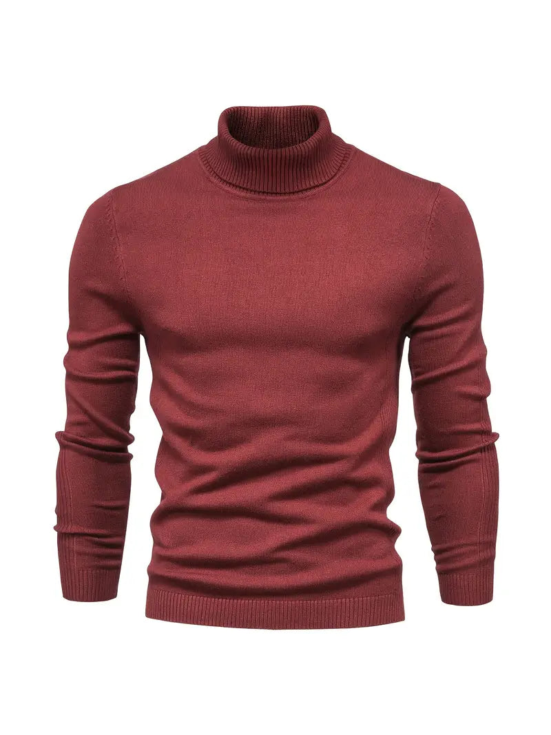 Herresweater med slim fit rullekrave - Blødt strikstof til smart fritidstøj, lange ærmer, ribbede manchetter, efterår/vinter