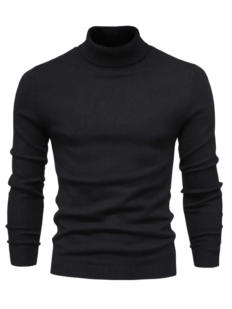 Herresweater med slim fit rullekrave - Blødt strikstof til smart fritidstøj, lange ærmer, ribbede manchetter, efterår/vinter