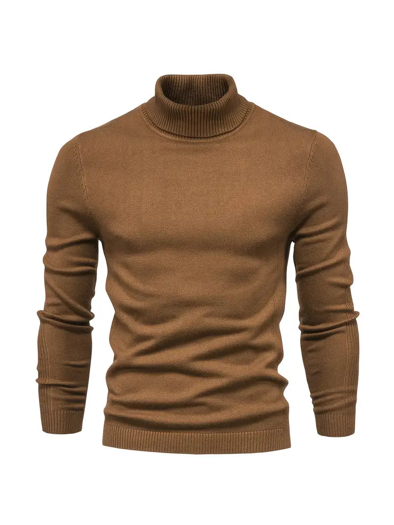 Herresweater med slim fit rullekrave - Blødt strikstof til smart fritidstøj, lange ærmer, ribbede manchetter, efterår/vinter