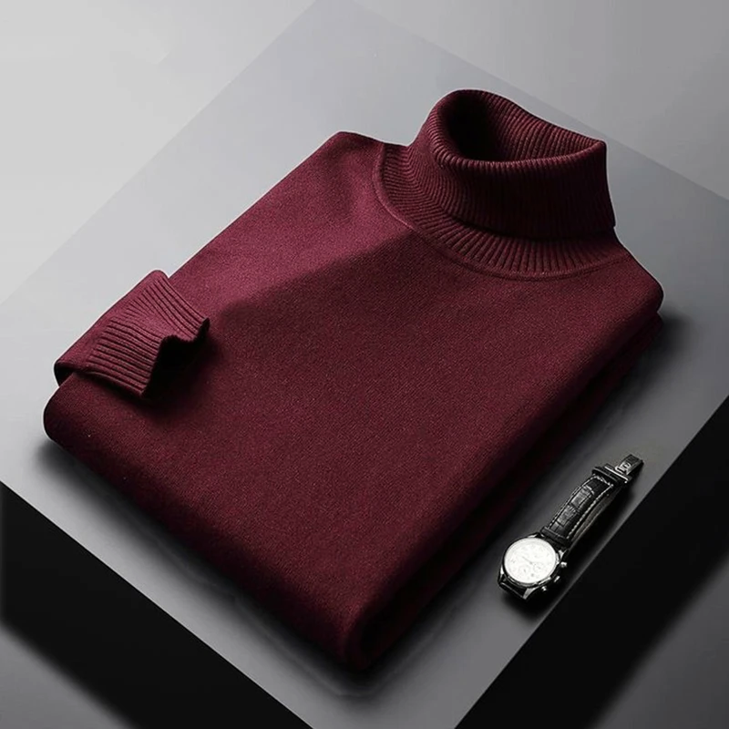 Herretrøje i uldblanding med rullekrave – Klassisk langærmet pullover med ribkant i ærmer og kant
