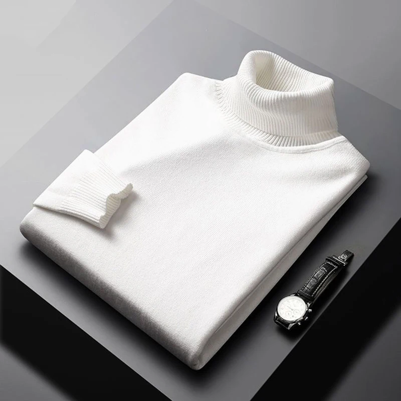 Herretrøje i uldblanding med rullekrave – Klassisk langærmet pullover med ribkant i ærmer og kant
