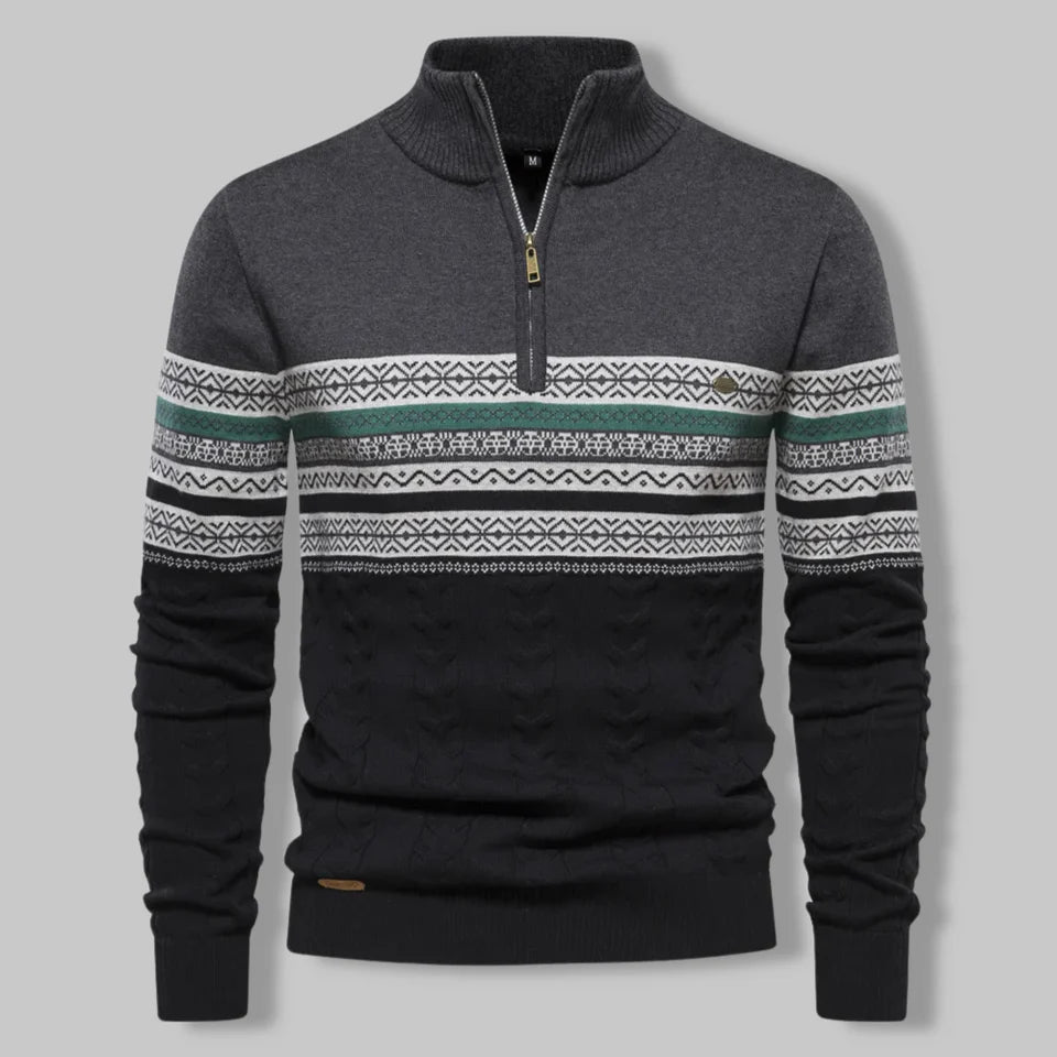 Oslo Quarter Zip Sweater til mænd – Nordisk inspireret slim fit kabelstrikdesign i tofarvet bomuldsblanding