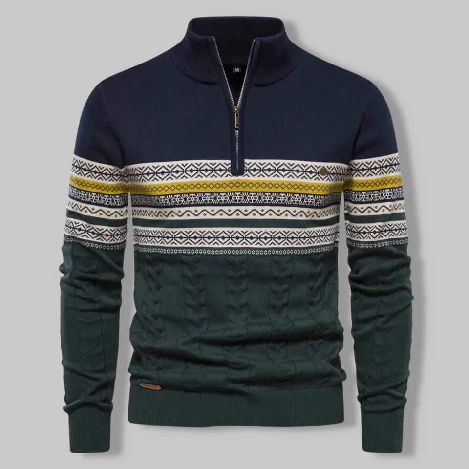 Oslo Quarter Zip Sweater til mænd – Nordisk inspireret slim fit kabelstrikdesign i tofarvet bomuldsblanding