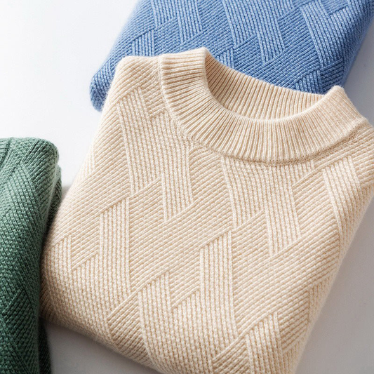 Sweater til mænd – Rund hals, lange ærmer med ribbede manchetter – Blød og elegant