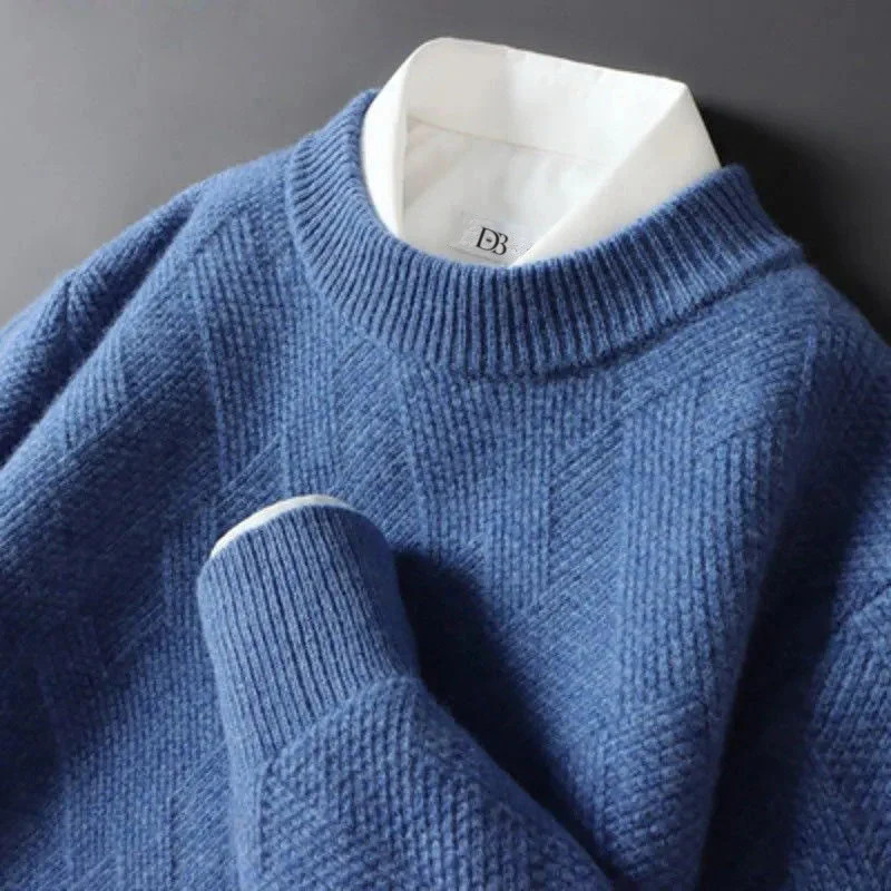 Sweater til mænd – Rund hals, lange ærmer med ribbede manchetter – Blød og elegant