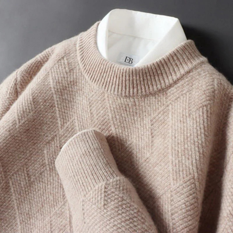 Sweater til mænd – Rund hals, lange ærmer med ribbede manchetter – Blød og elegant