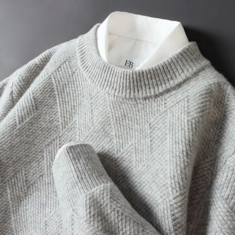 Sweater til mænd – Rund hals, lange ærmer med ribbede manchetter – Blød og elegant