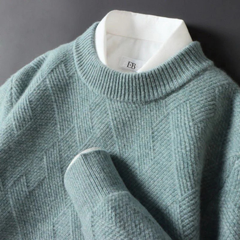 Sweater til mænd – Rund hals, lange ærmer med ribbede manchetter – Blød og elegant