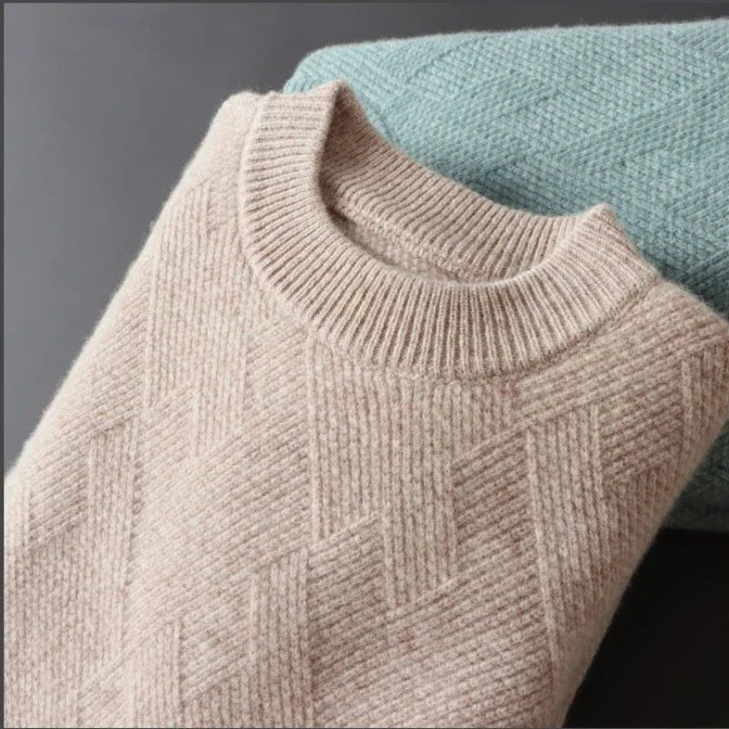Sweater til mænd – Rund hals, lange ærmer med ribbede manchetter – Blød og elegant
