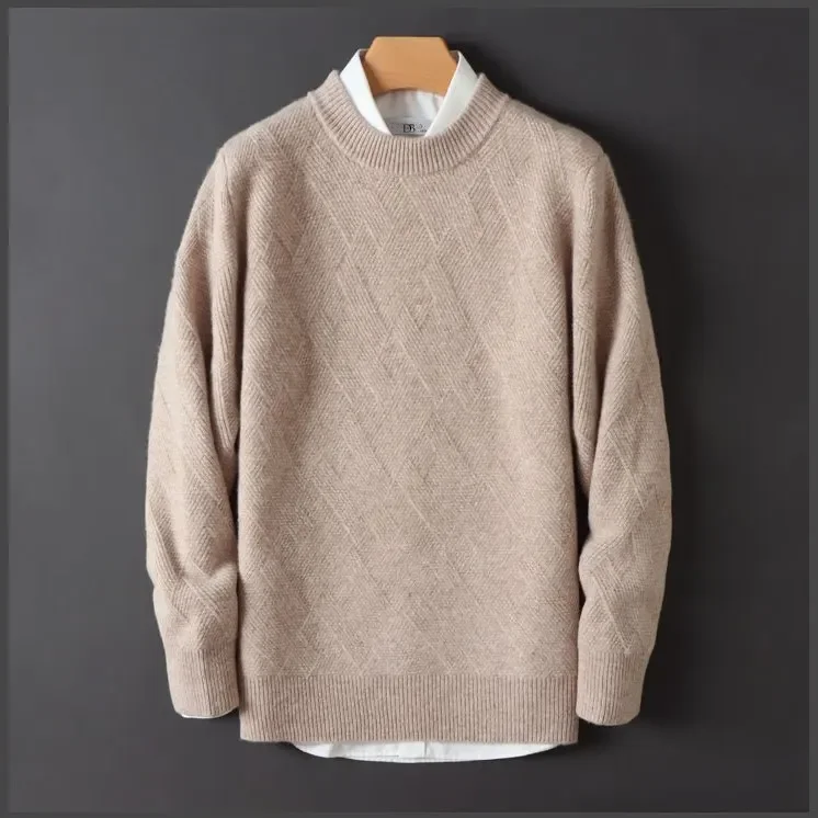 Sweater til mænd – Rund hals, lange ærmer med ribbede manchetter – Blød og elegant