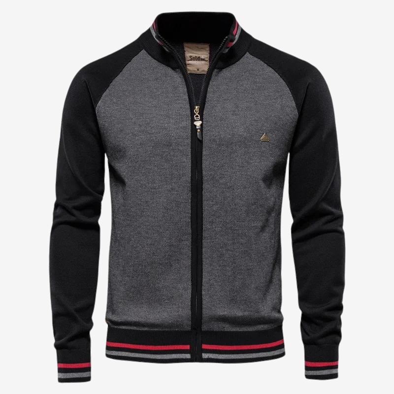 Slim Fit Stribet Cardigan til Herrer - Lynlåslukning, Lange Ærmer, Stretchbomuldsblanding, Stilfuld Komfort