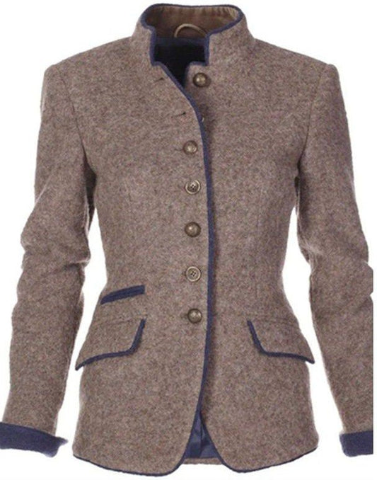 Vintage-inspireret blazer med opretstående krave og tofarvet farveskema – Skræddersyet pasform til både forretnings- og fritidstøj