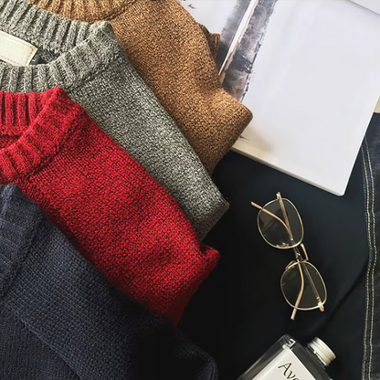 Boston Wool Haven sweater til mænd - Elegant rund hals med corduroy albuebeskyttere, varm uld-bomuldsblanding