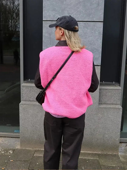 Hyggelig damevest med sherpafleece til komfort hele dagen – Overdimensioneret, afslappet pasform og lag-på-lag-stykke