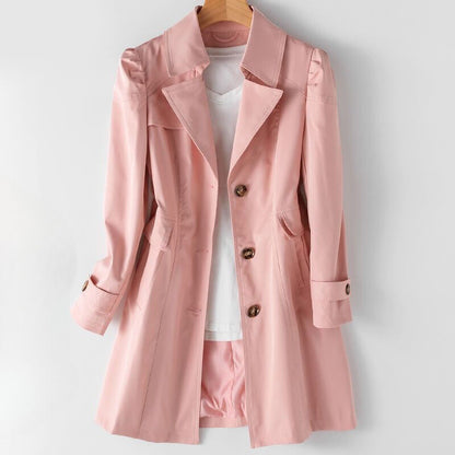 Elegant sort trenchcoat til kvinder – Premium bomulds- og polyblanding, stilfuld krave med revers, knaplukning, tidløst design
