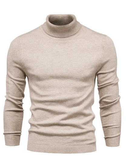 Herresweater med slim fit rullekrave - Blødt strikstof til smart fritidstøj, lange ærmer, ribbede manchetter, efterår/vinter