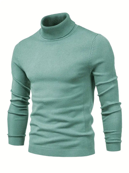 Herresweater med slim fit rullekrave - Blødt strikstof til smart fritidstøj, lange ærmer, ribbede manchetter, efterår/vinter
