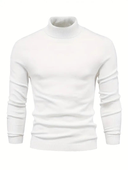 Herresweater med slim fit rullekrave - Blødt strikstof til smart fritidstøj, lange ærmer, ribbede manchetter, efterår/vinter