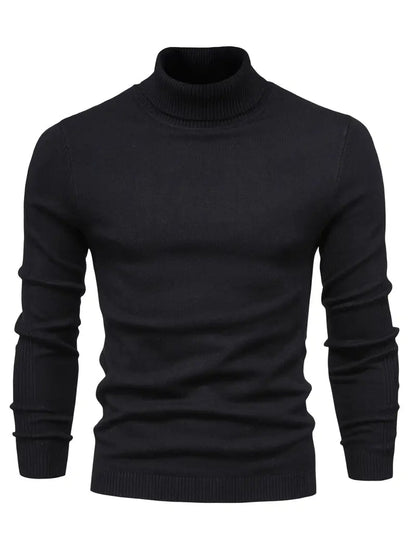 Herresweater med slim fit rullekrave - Blødt strikstof til smart fritidstøj, lange ærmer, ribbede manchetter, efterår/vinter
