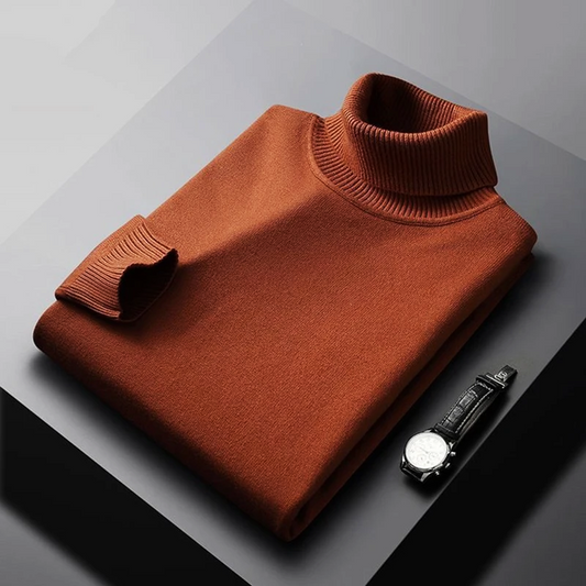Herretrøje i uldblanding med rullekrave – Klassisk langærmet pullover med ribkant i ærmer og kant