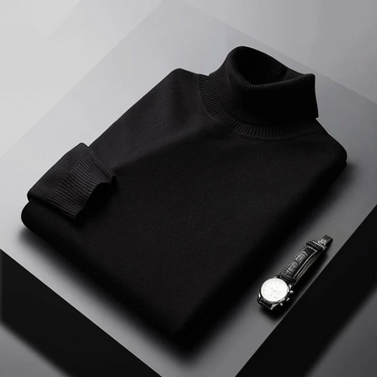 Herretrøje i uldblanding med rullekrave – Klassisk langærmet pullover med ribkant i ærmer og kant