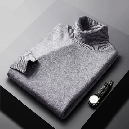 Herretrøje i uldblanding med rullekrave – Klassisk langærmet pullover med ribkant i ærmer og kant