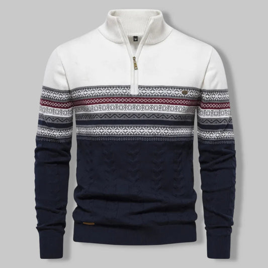 Oslo Quarter Zip Sweater til mænd – Nordisk inspireret slim fit kabelstrikdesign i tofarvet bomuldsblanding