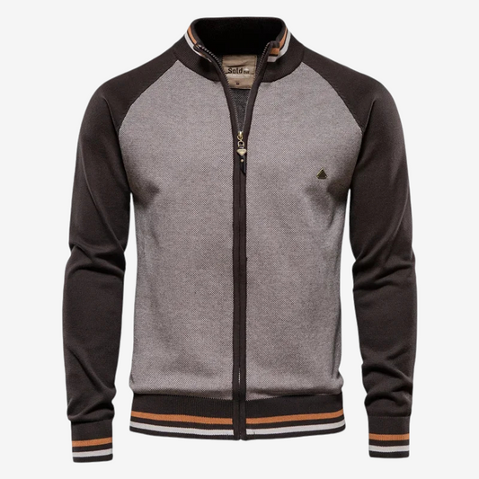Slim Fit Stribet Cardigan til Herrer - Lynlåslukning, Lange Ærmer, Stretchbomuldsblanding, Stilfuld Komfort
